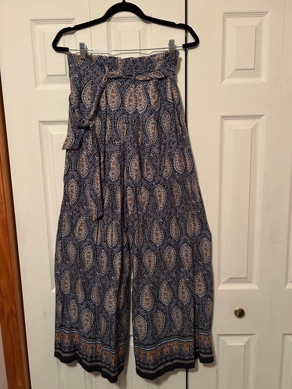 Tommy Hilfiger Navy & Tan Paisley Wide-Leg Pants (oversized fit)